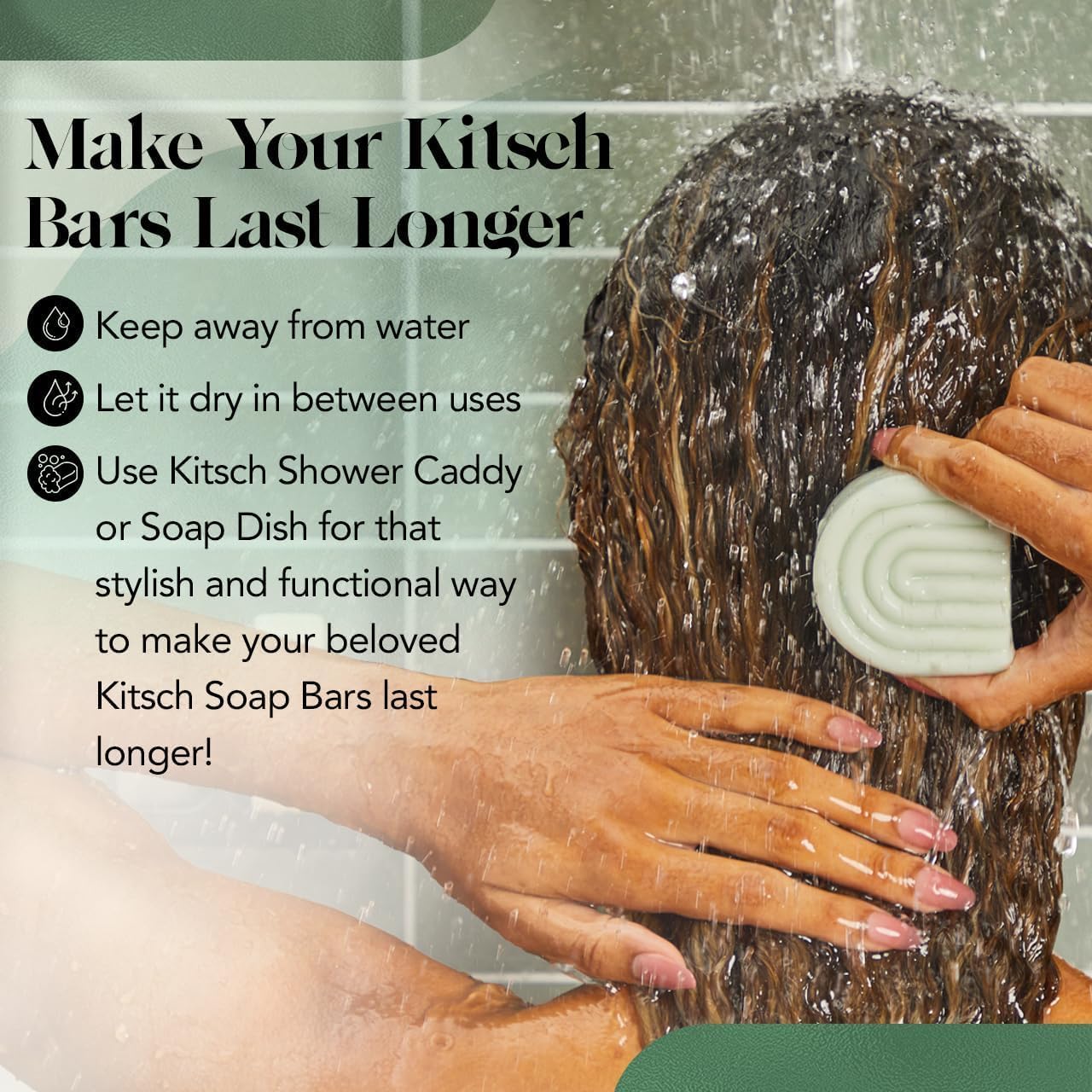 Kitsch conditioner bar beside recycled packaging showing zero-waste benefit