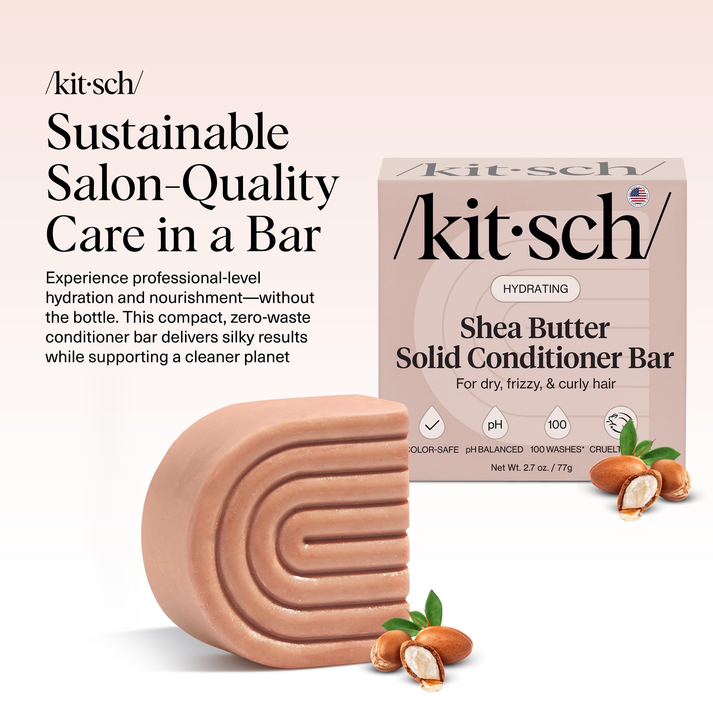 Kitsch close-up texture of conditioner bar highlighting smooth moisturizing feel