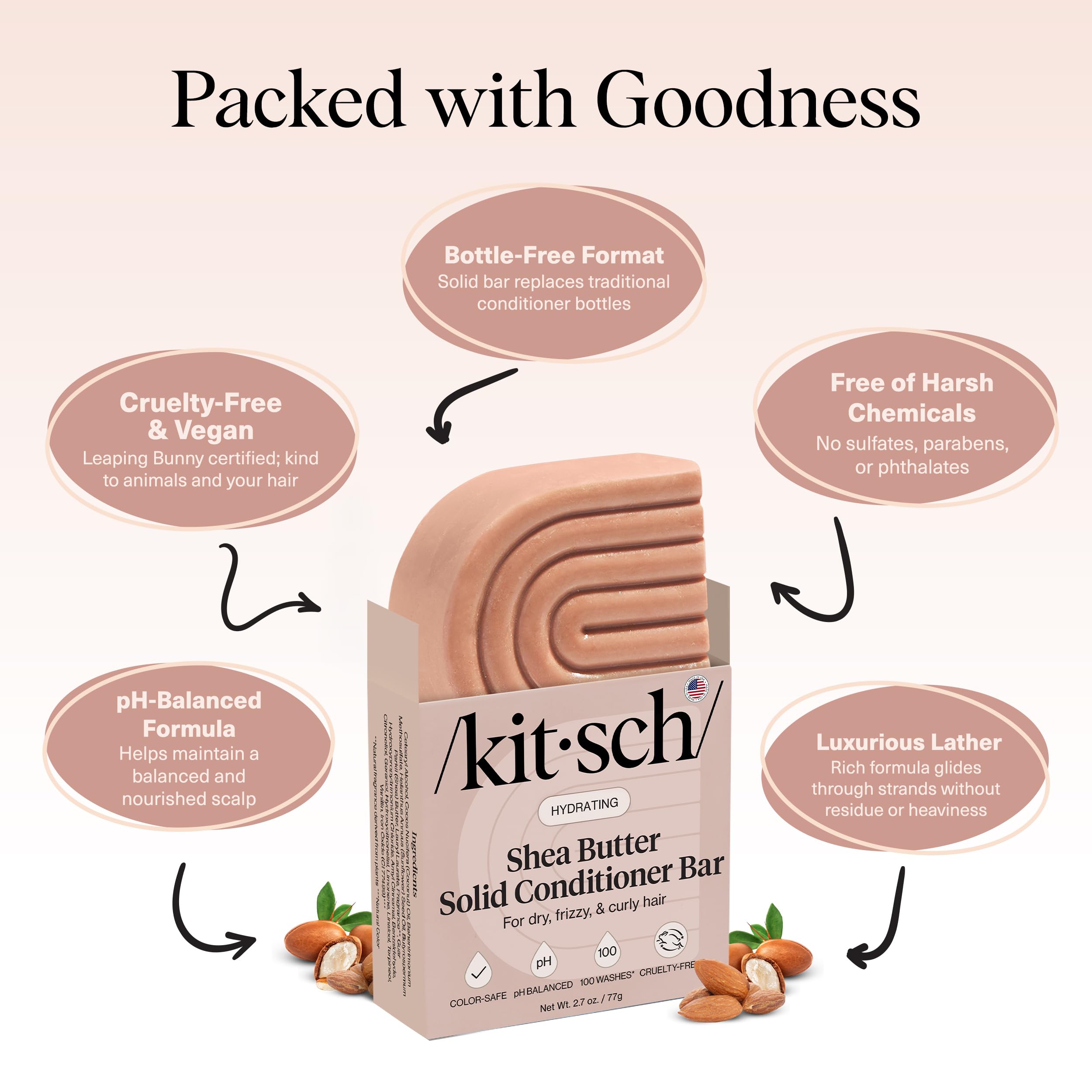 Kitsch conditioner bar in shower illustrating spill-free, travel-friendly use