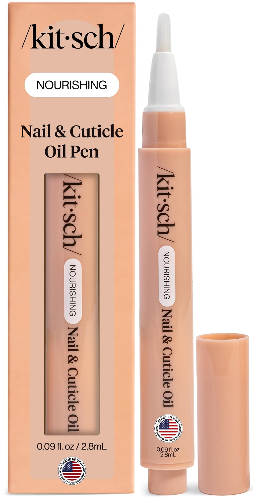 Kitsch front packaging of cuticle oil pen showing compact travel-ready design