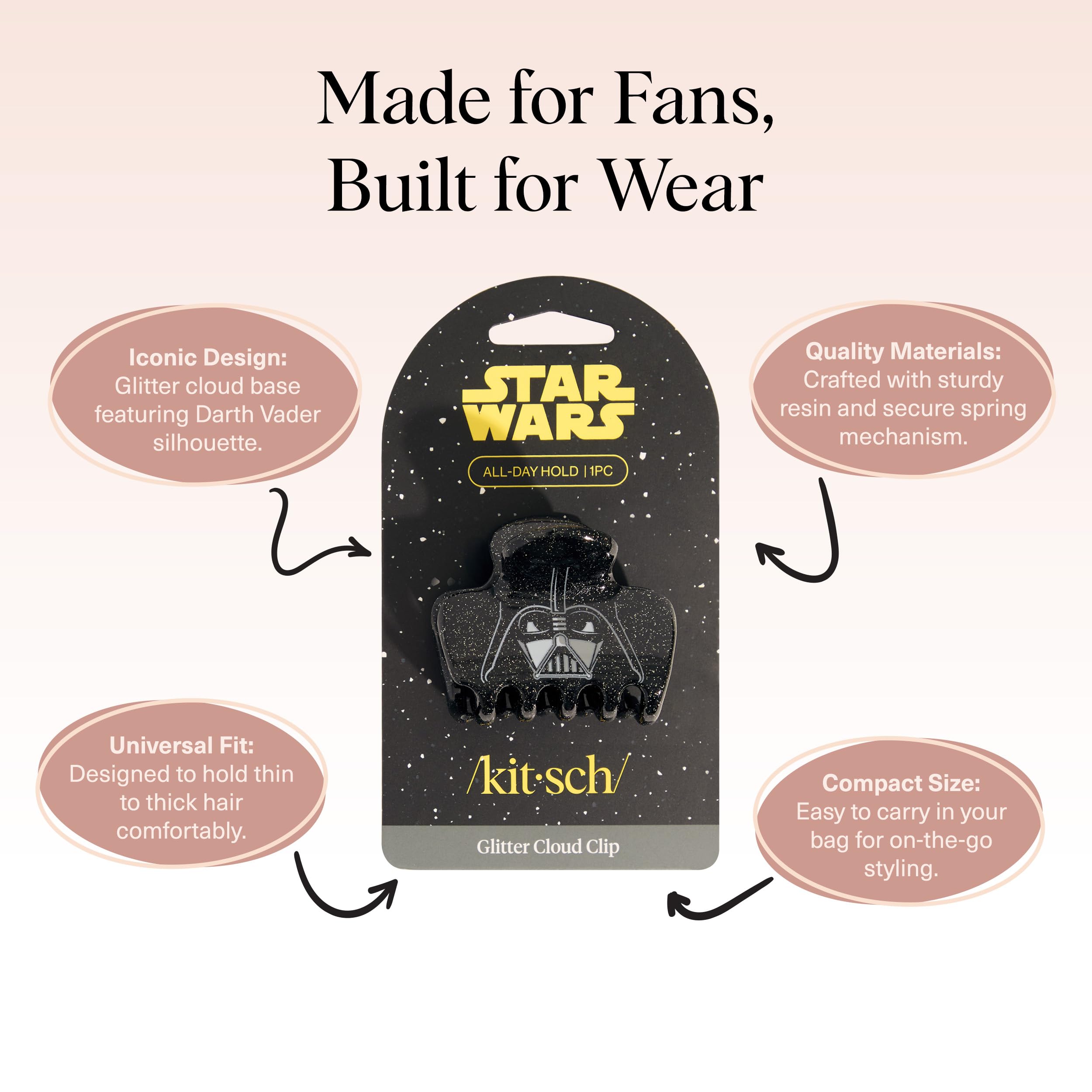 Kitsch Darth Vader worn in half-up hairstyle demonstrating reliable hold and fandom detail