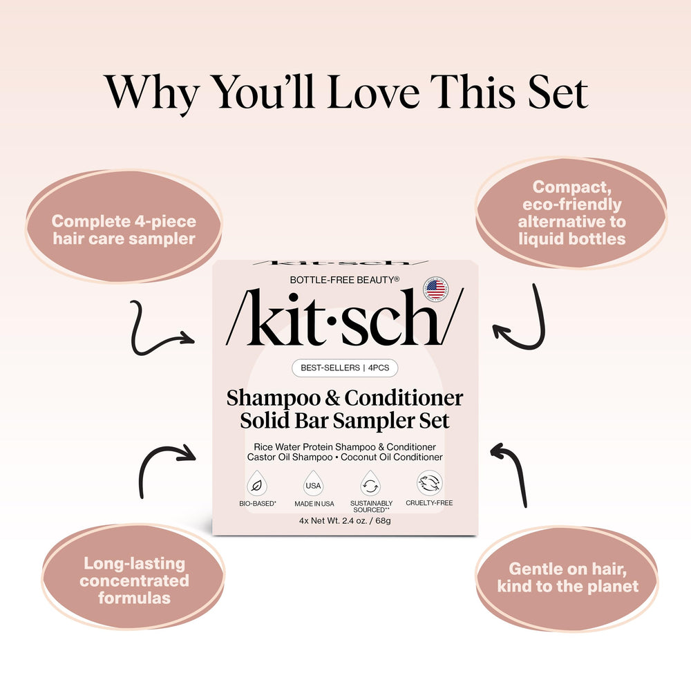 Kitsch shampoo and conditioner bars side-by-side showing pairing benefits