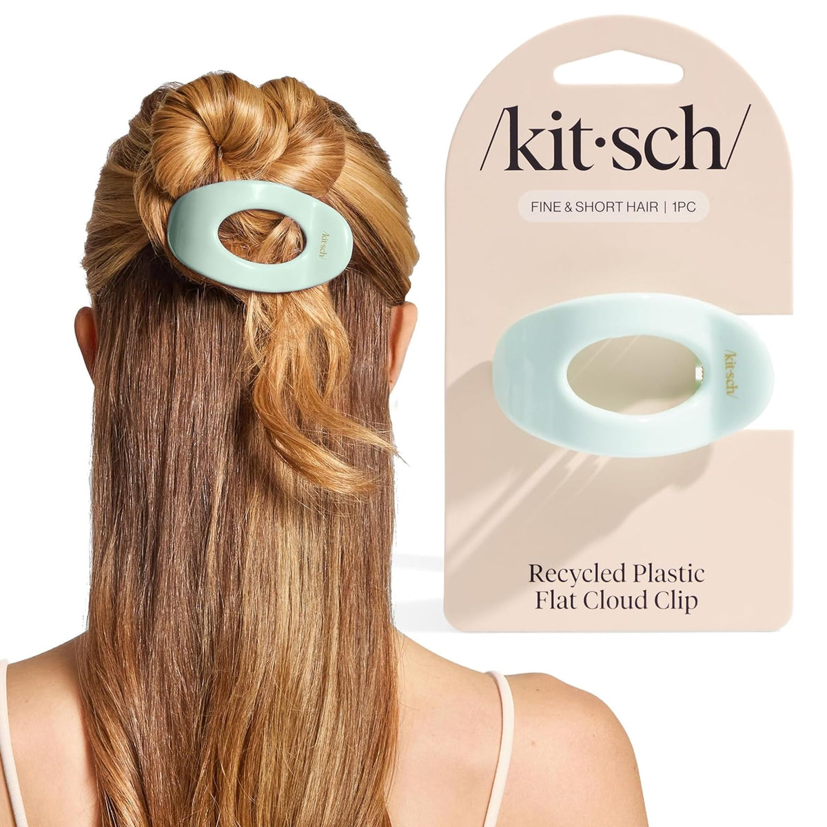 Kitsch front view of sage flat clip showing sleek profile and easy styling benefit