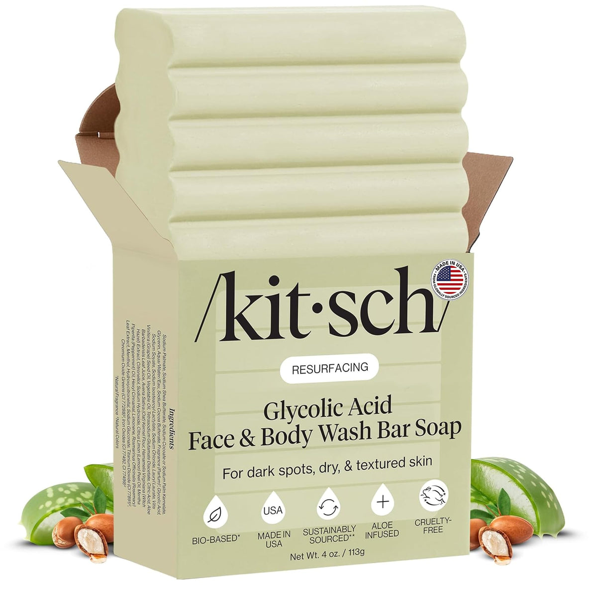 Kitsch front packaging showing bar and scent for clear product recognition and appeal