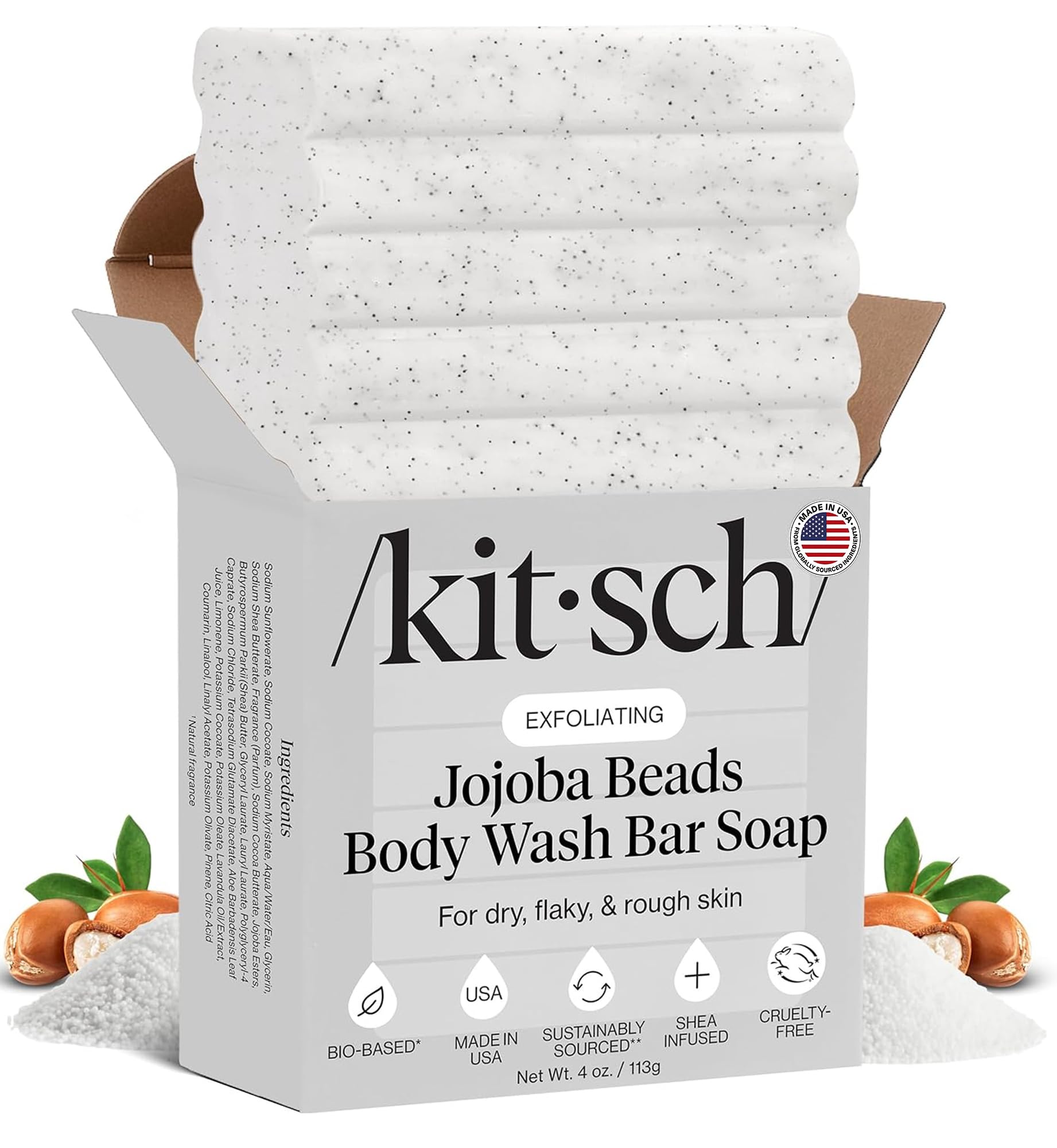 Kitsch product front packaging showing the bar and scent, conveys clean benefit