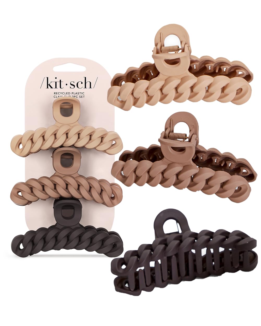 Kitsch large claw clip front view showing size and neutral color, adds secure hold