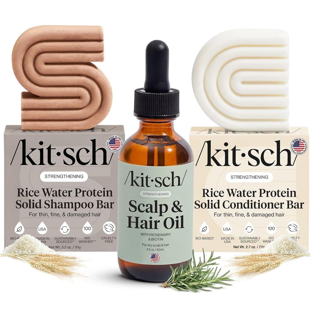 Kitsch front packaging showing the three-piece rice water hair care set and eco benefits