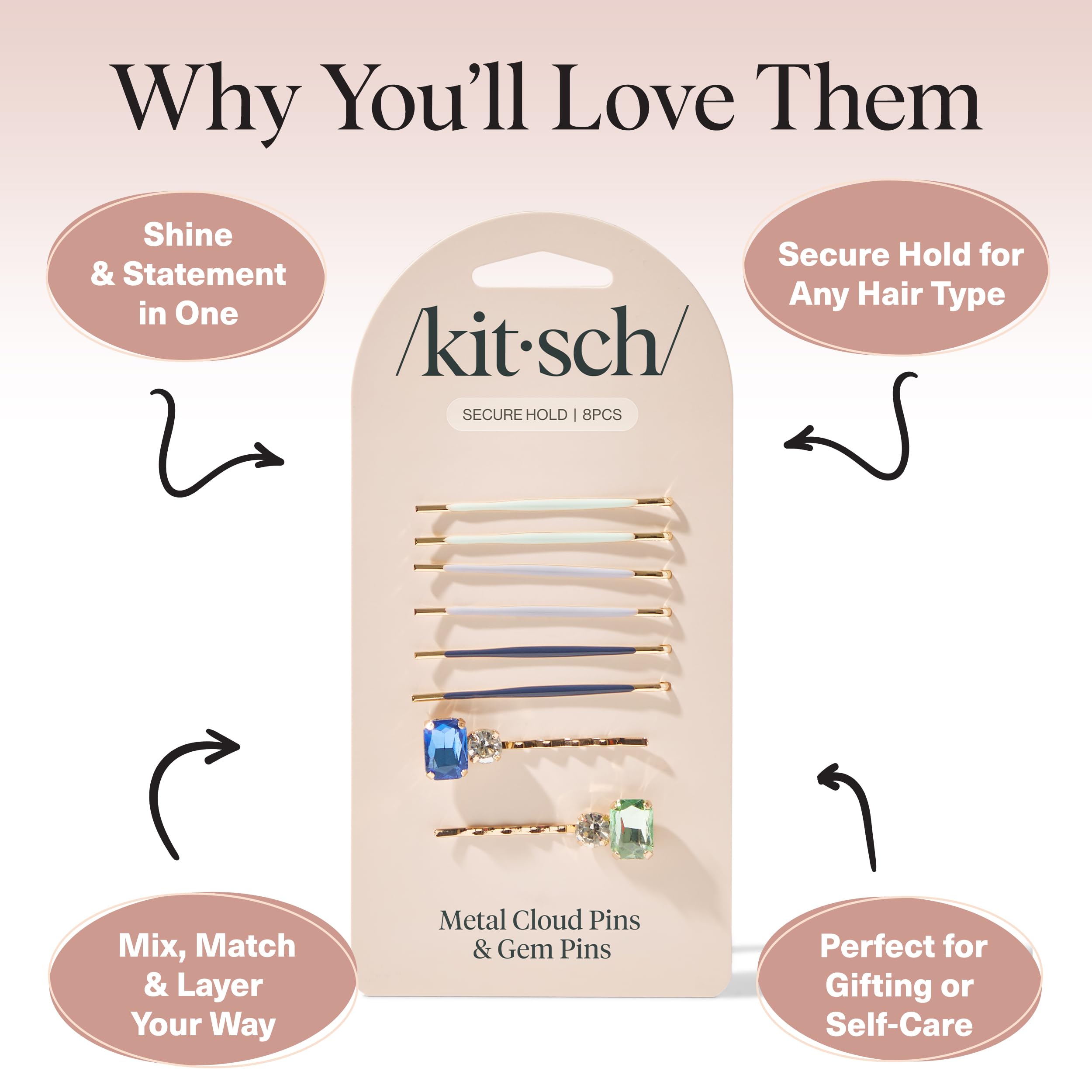 Kitsch pins used in a half-up hairstyle offering decorative hold benefit