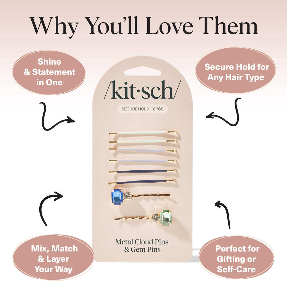 Kitsch pins used in a half-up hairstyle offering decorative hold benefit