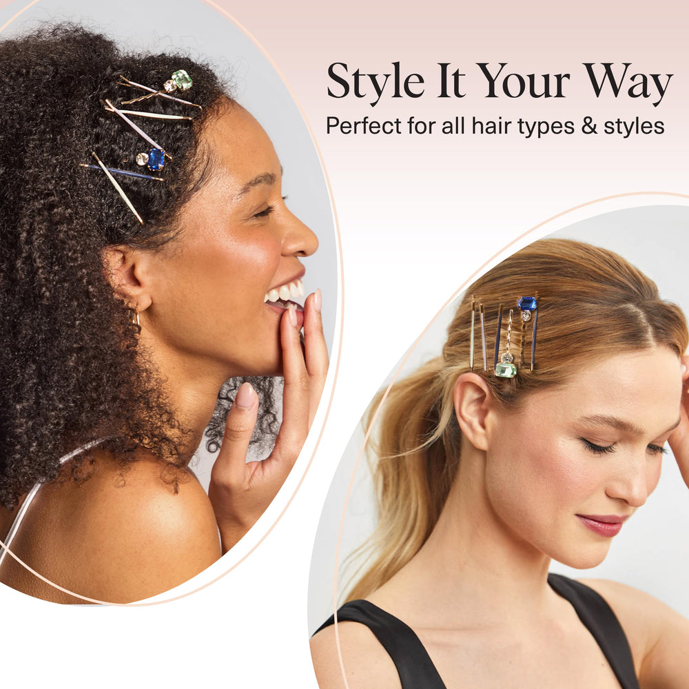 Kitsch pins arranged in a bridal updo demonstrating event-ready sparkle benefit