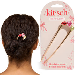 Kitsch gold French hair pin front view showing elegant hold and style benefit