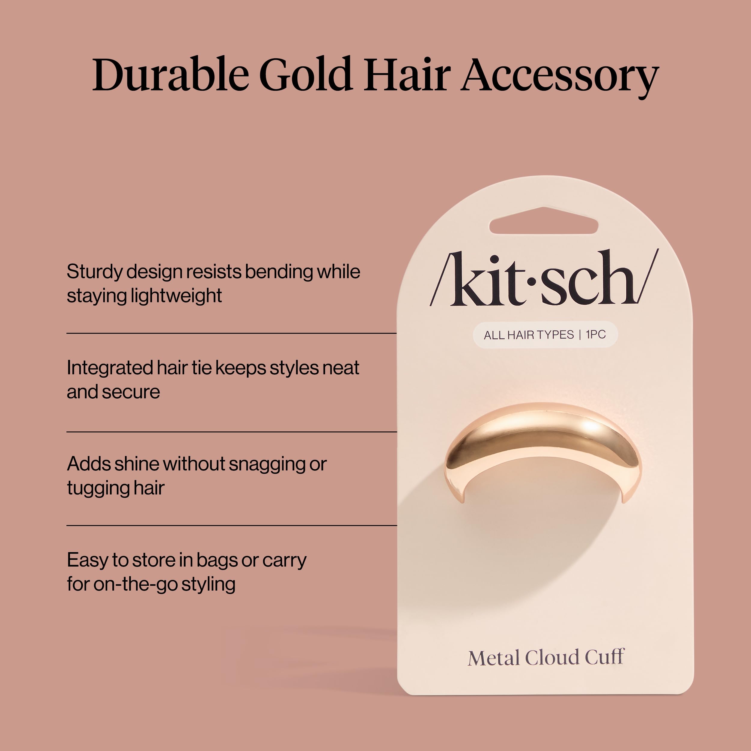 Model wearing Kitsch gold hair cuff on a high ponytail for an instant polished appearance