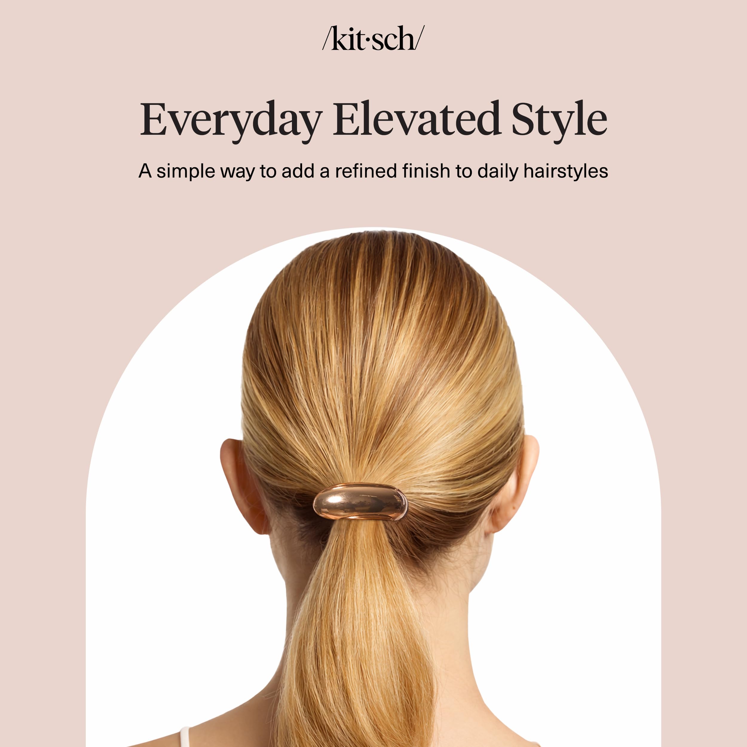 Woman styled outdoors wearing Kitsch gold hair cuff complementing casual-chic outfit