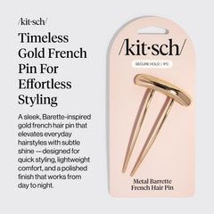 Kitsch gold hair pin side profile highlighting curved barrette shape and secure hold
