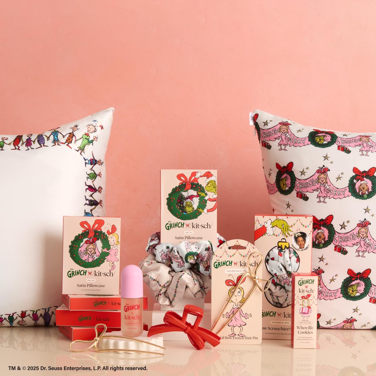 Kitsch Grinch bow boxed ready for gifting showing presentable packaging
