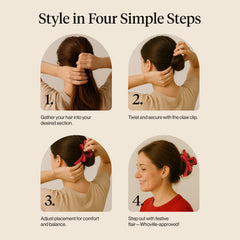 Kitsch Grinch bow used in half-up style offering quick polished look