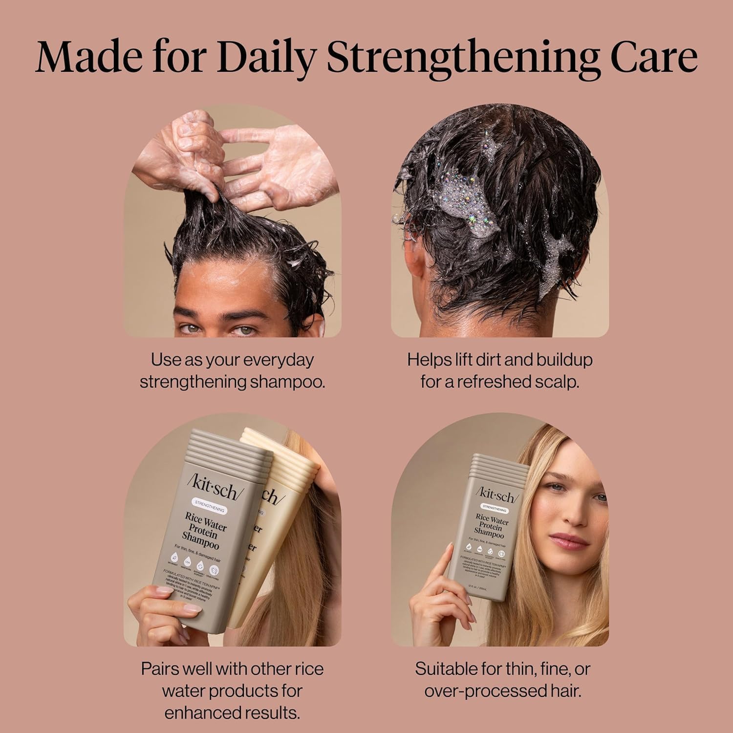 Kitsch before and after hair demonstrating added volume and fullness