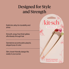 Kitsch pin securing a low bun in use, demonstrating easy styling benefit