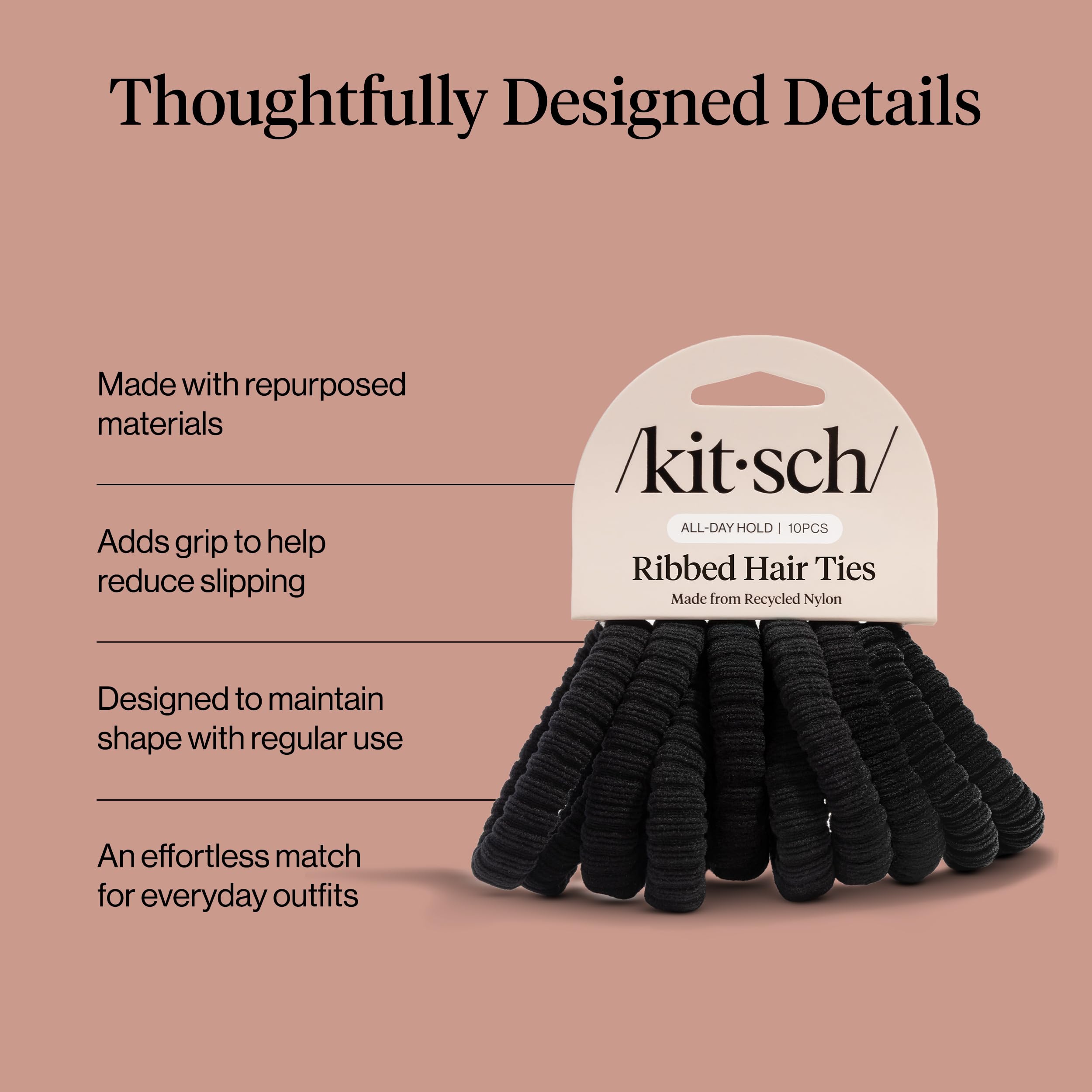 Kitsch hair tie in a ponytail demonstrating secure hold during activity