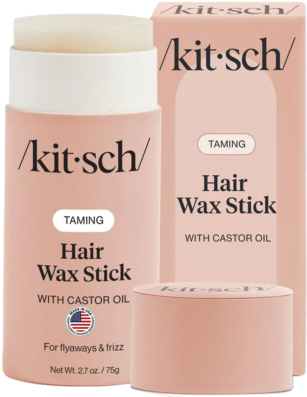 Kitsch front packaging showing compact travel friendly styling stick benefit
