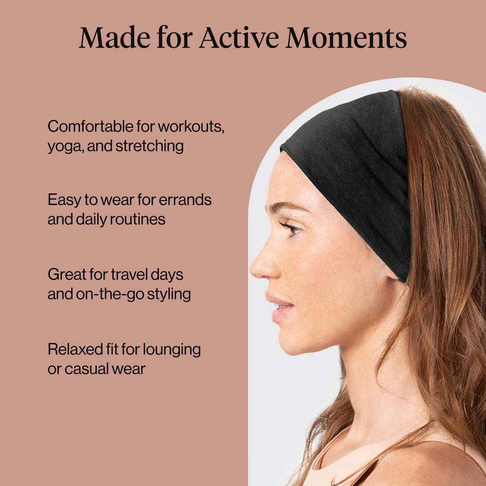 Kitsch headband holding a ponytail showing secure styling and comfort