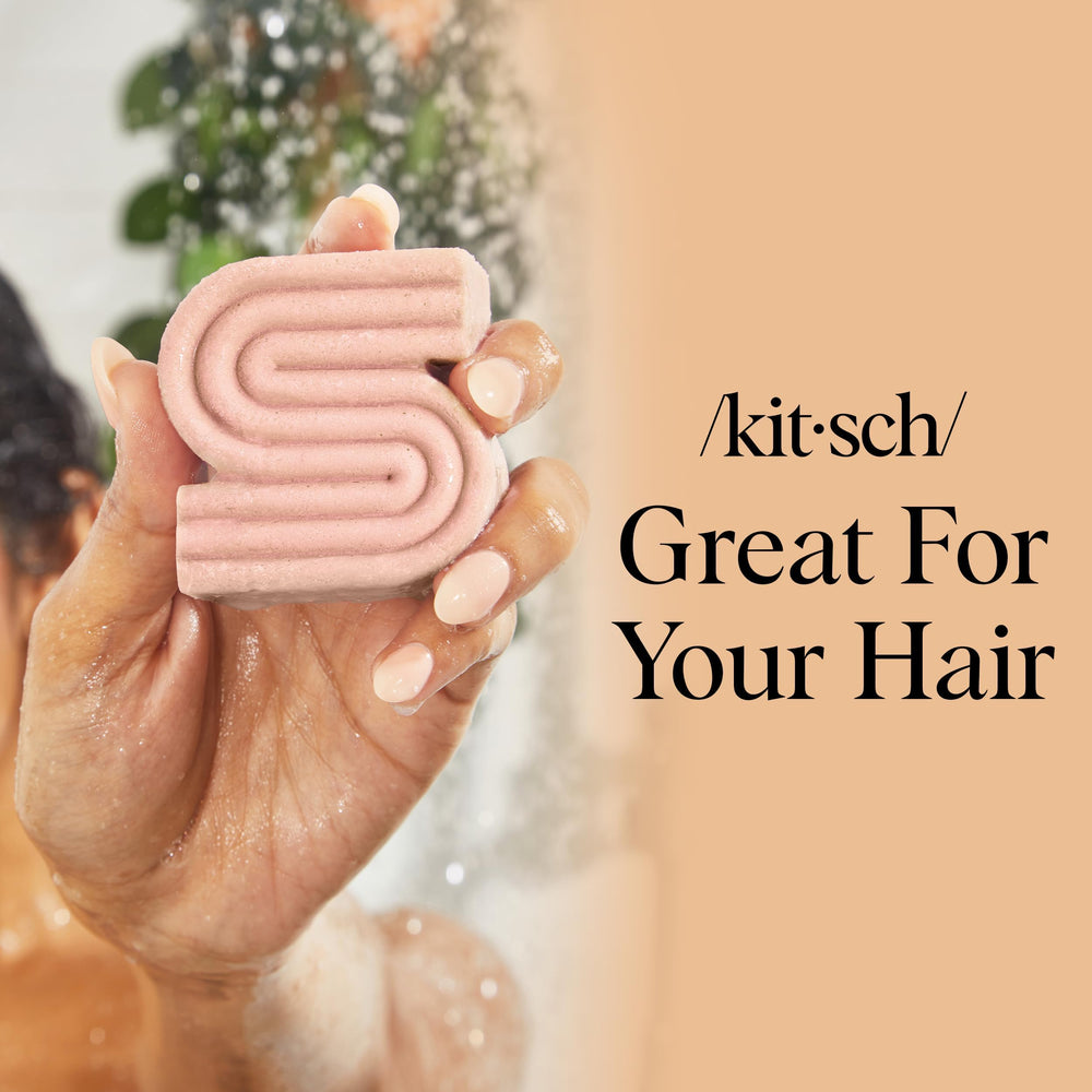 kitsch shampoo bar on bathroom shelf in lifestyle scene promoting daily routine benefits