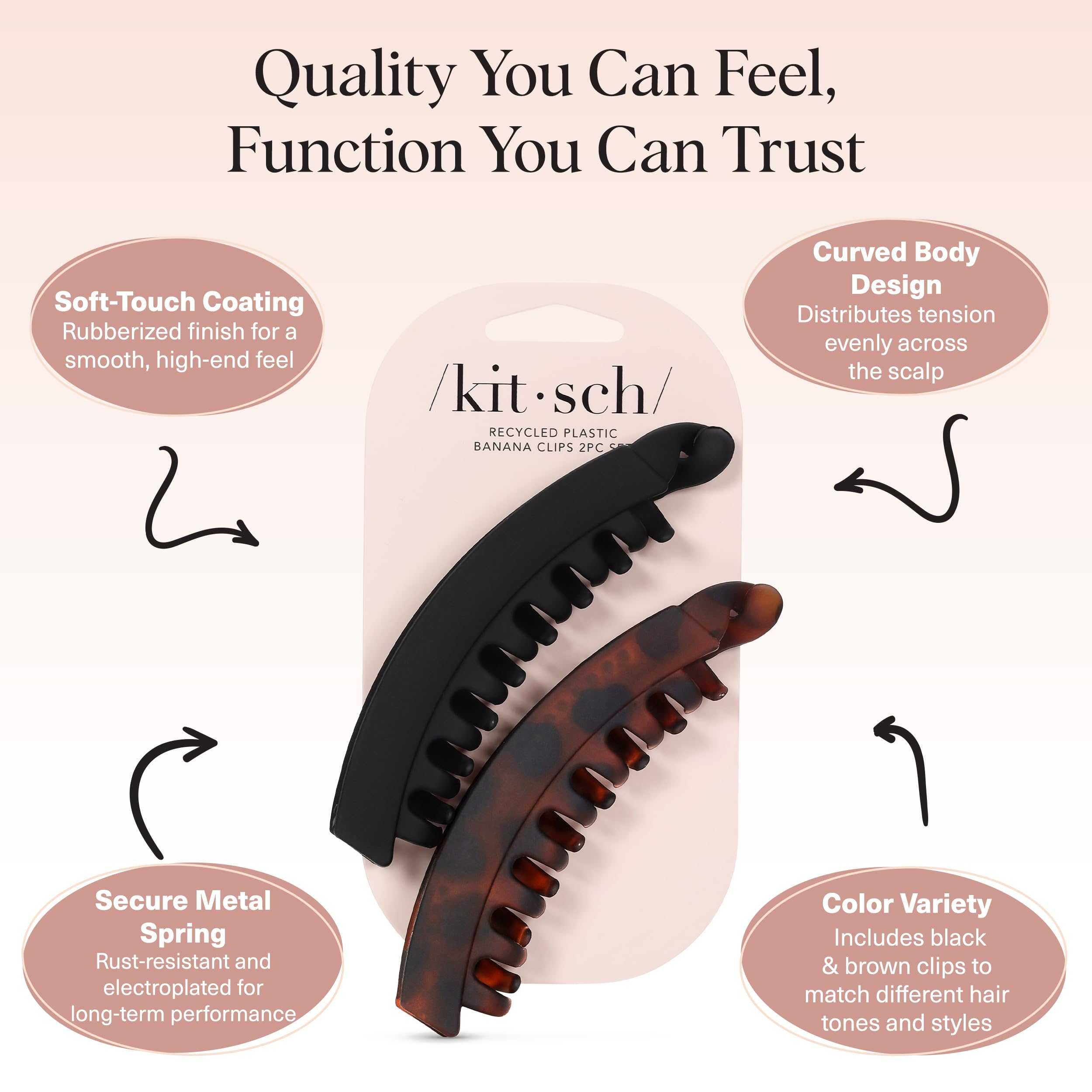 Kitsch banana clip securing a high ponytail for comfortable all-day wear