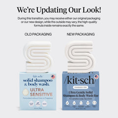 Kitsch label close-up listing five ingredients for clean, minimal care