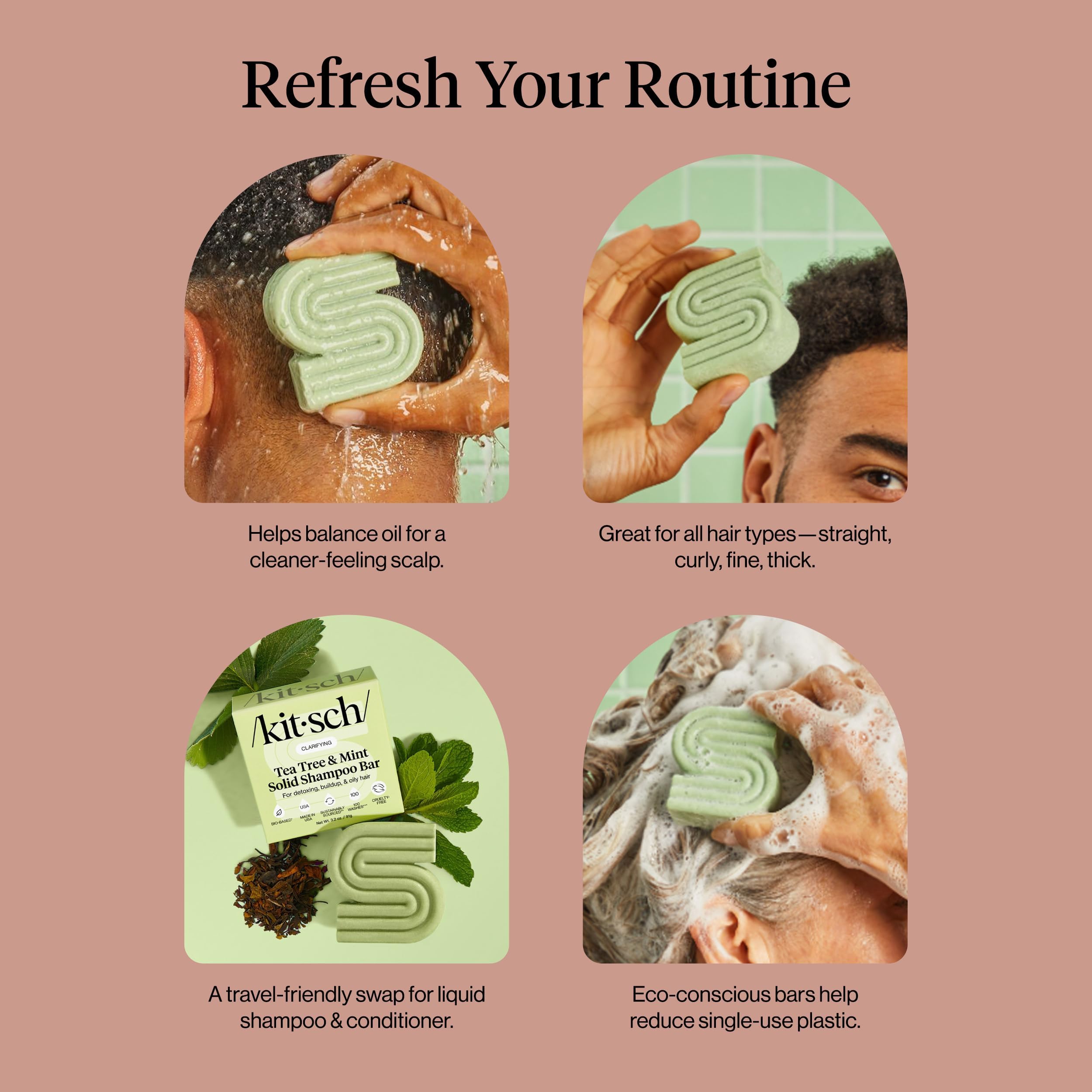 Kitsch tea tree and mint ingredients displayed to show natural clarifying benefits