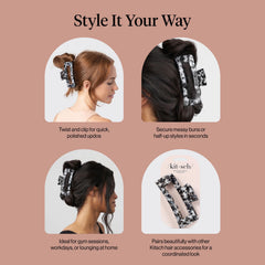 Kitsch jumbo clip holding fine hair to show gentle, secure grip without pulling