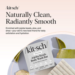 Kitsch bar on bathroom shelf styled lifestyle, evokes spa-like cleansing benefit