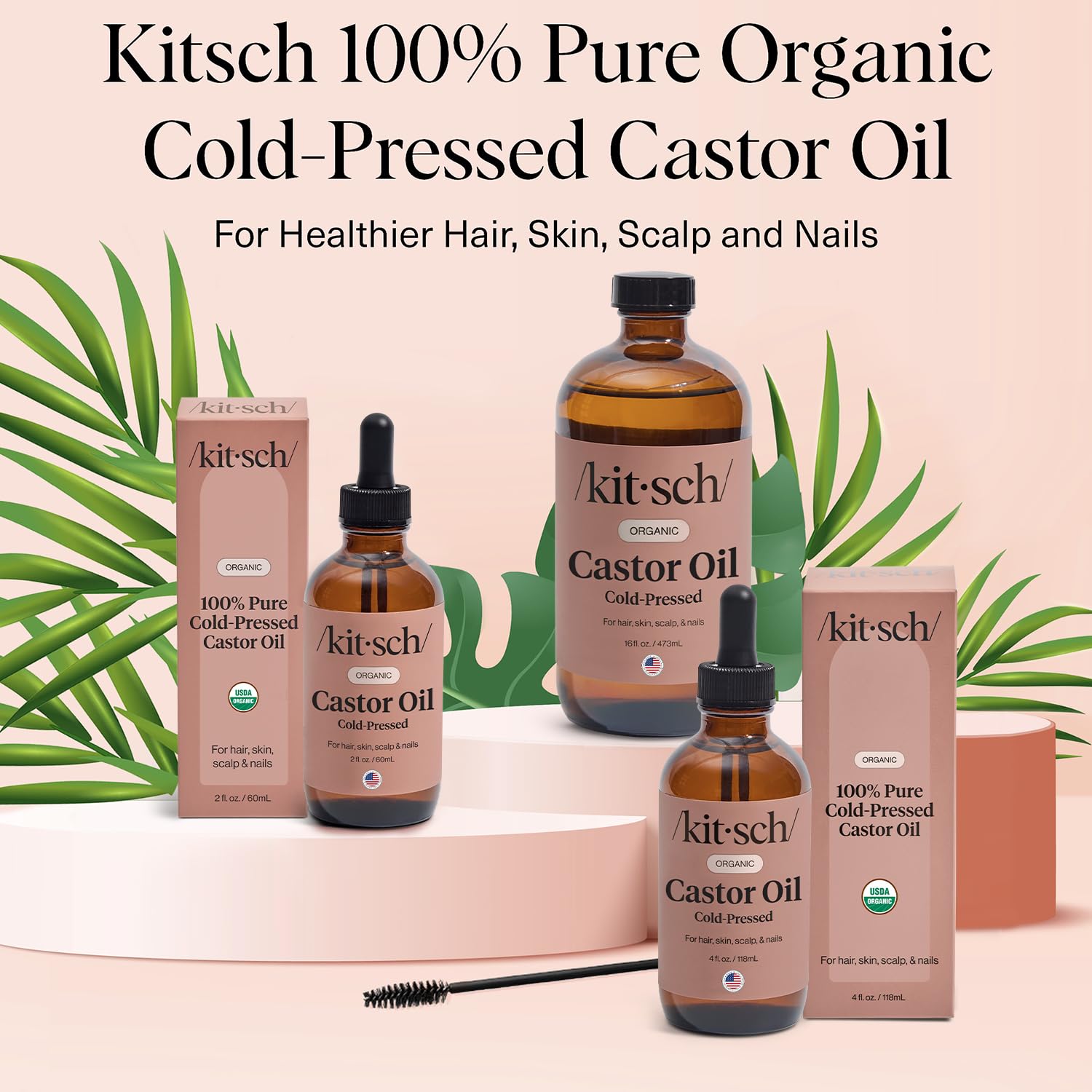 Kitsch bottle on bathroom vanity lifestyle shot promoting routine beauty ritual benefit