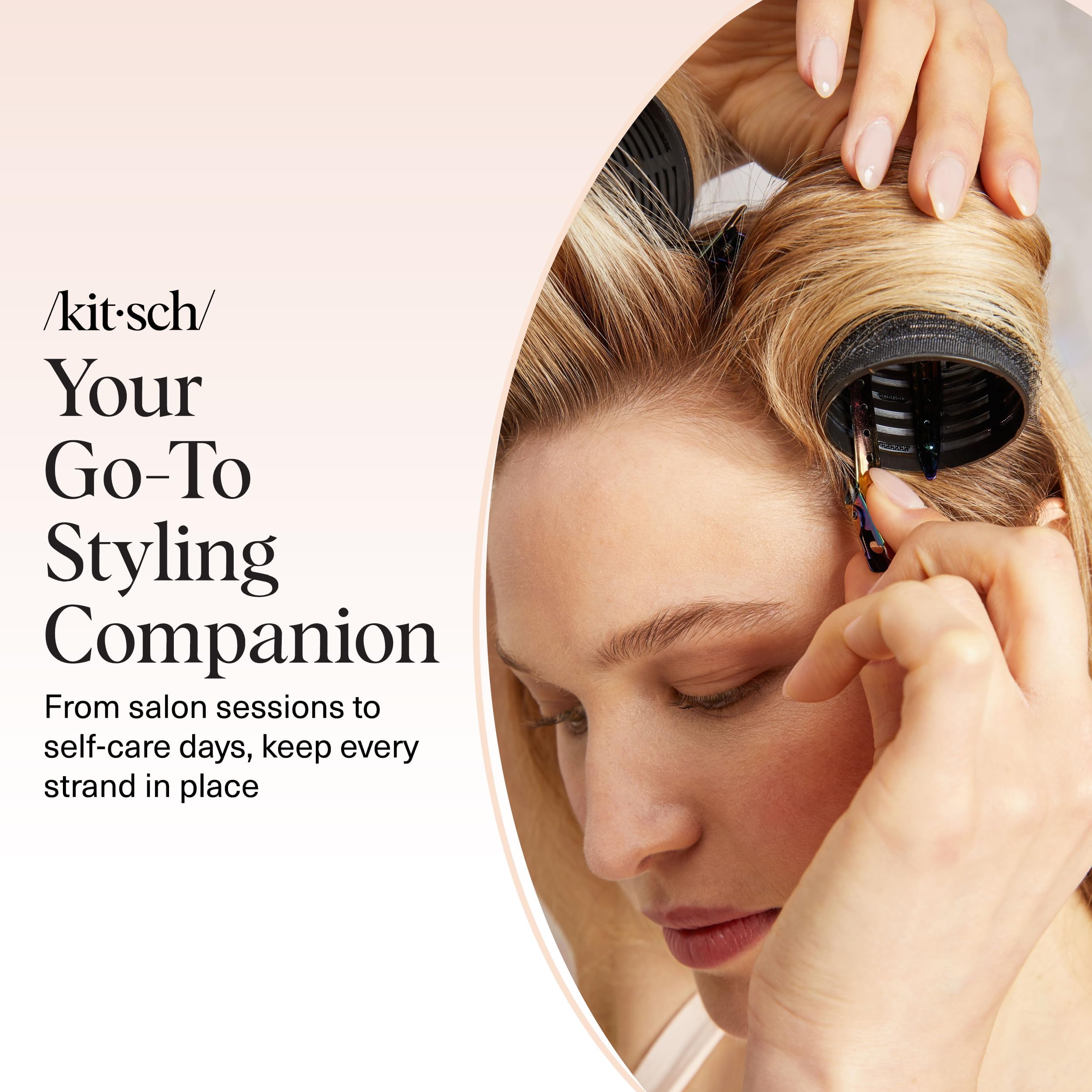 Kitsch clips displayed on vanity suggesting organized beauty workflow