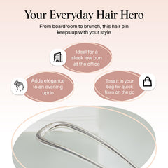 Kitsch hair pin in lifestyle shot worn by woman showing effortless elegance
