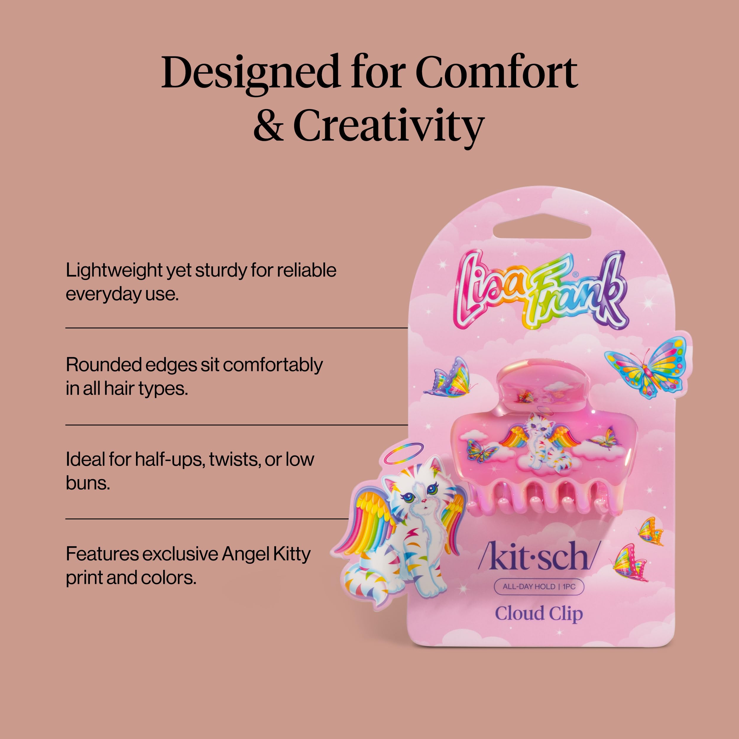 Kitsch Angel Kitty teeth and hinge view showing sturdy hold for everyday styling