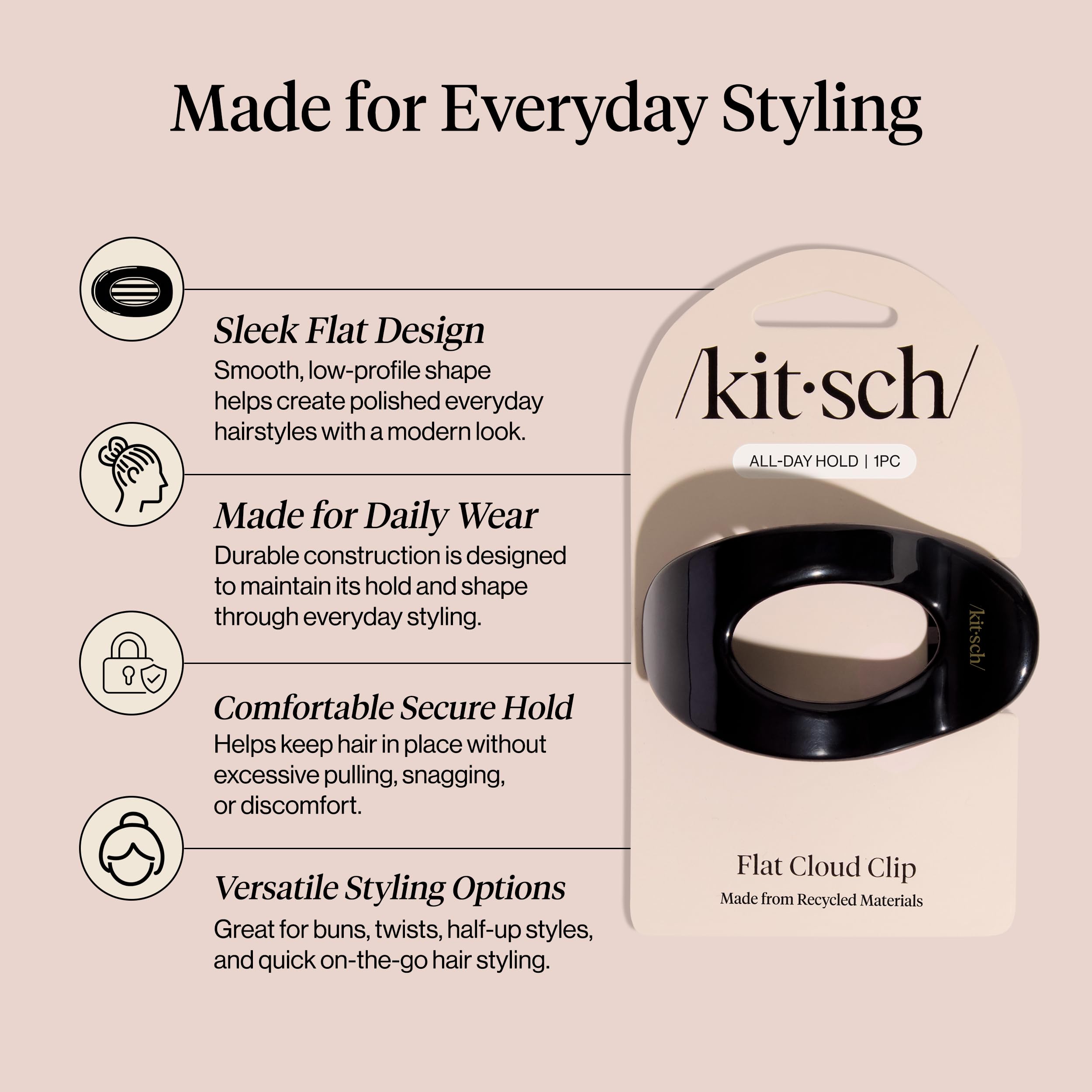 Kitsch clip securing a half-up hairstyle demonstrating secure, polished hold