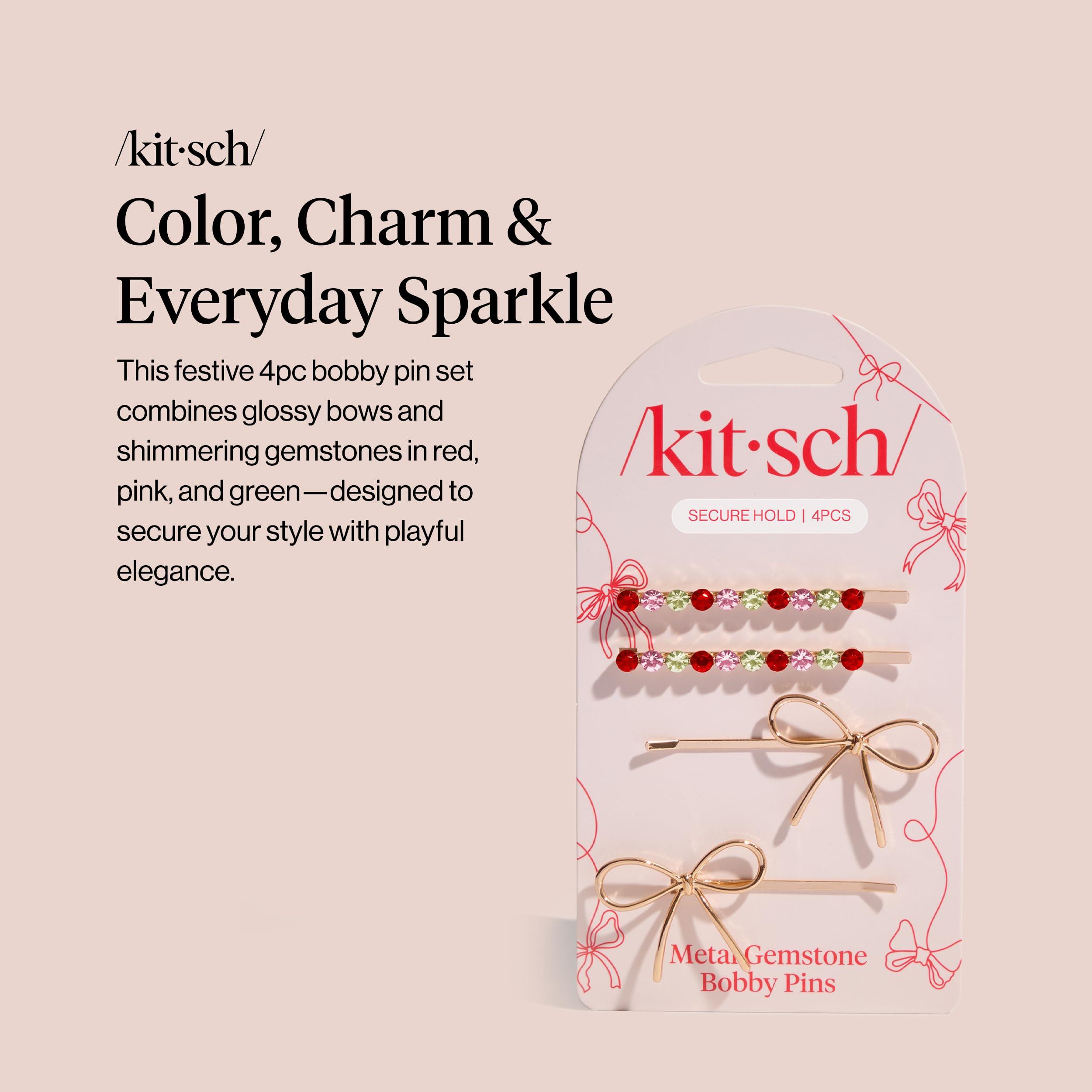 Kitsch close-up of metal bow detail offering elegant sparkle