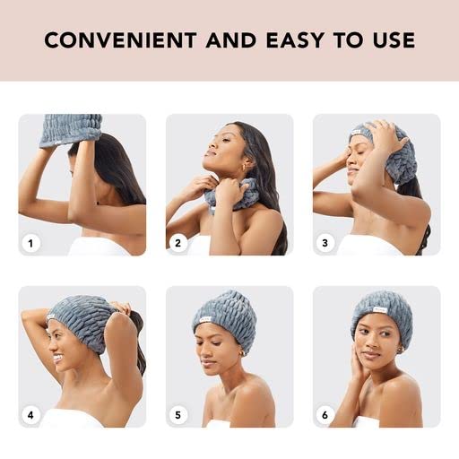 Kitsch Misty Blue in bathroom routine preventing water and cleansers on hair