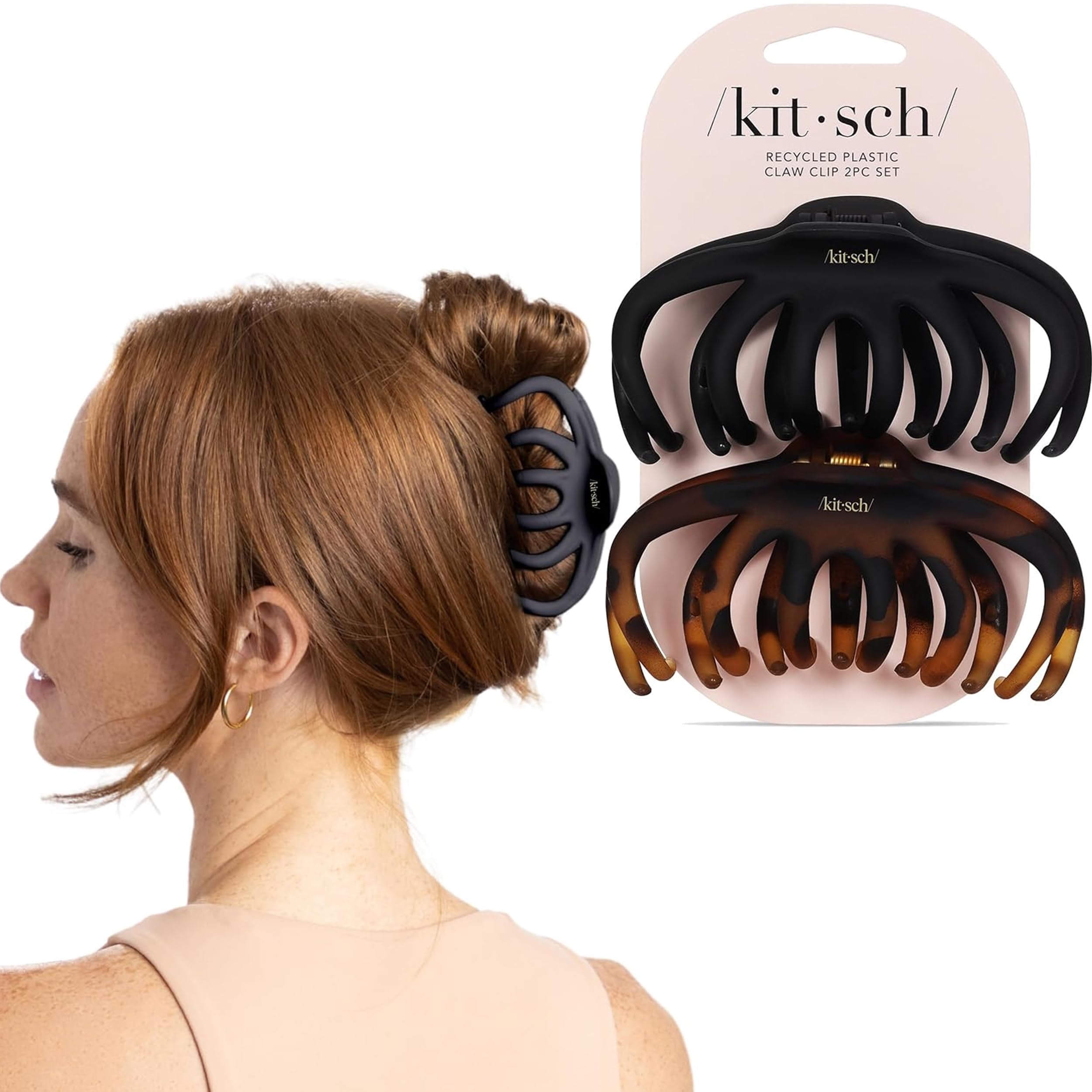 Kitsch Octopus front view of black and tortoise clips showing classic aesthetic and reliable hold