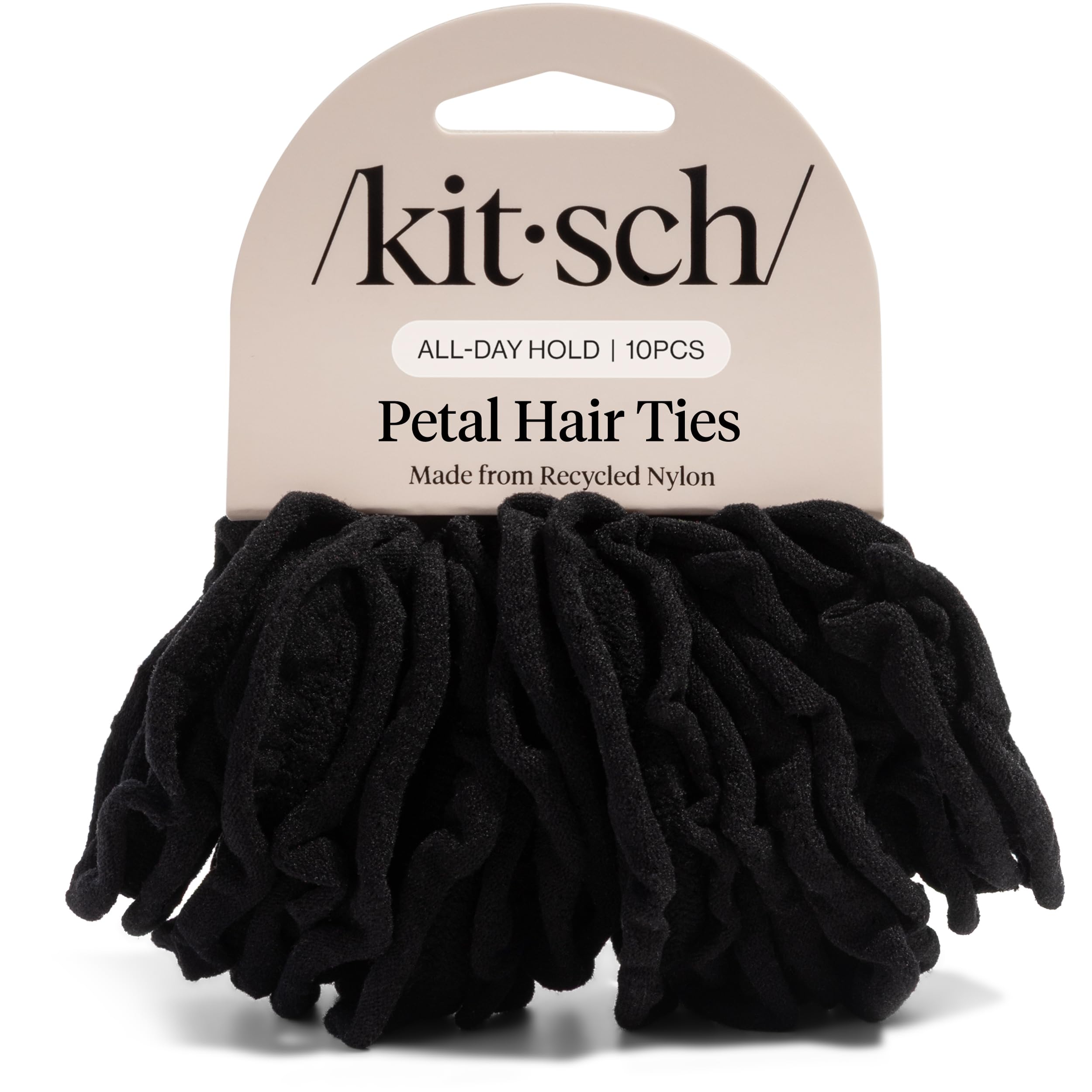 Kitsch petal hair ties front packaging showing set of ten, easy selection benefit