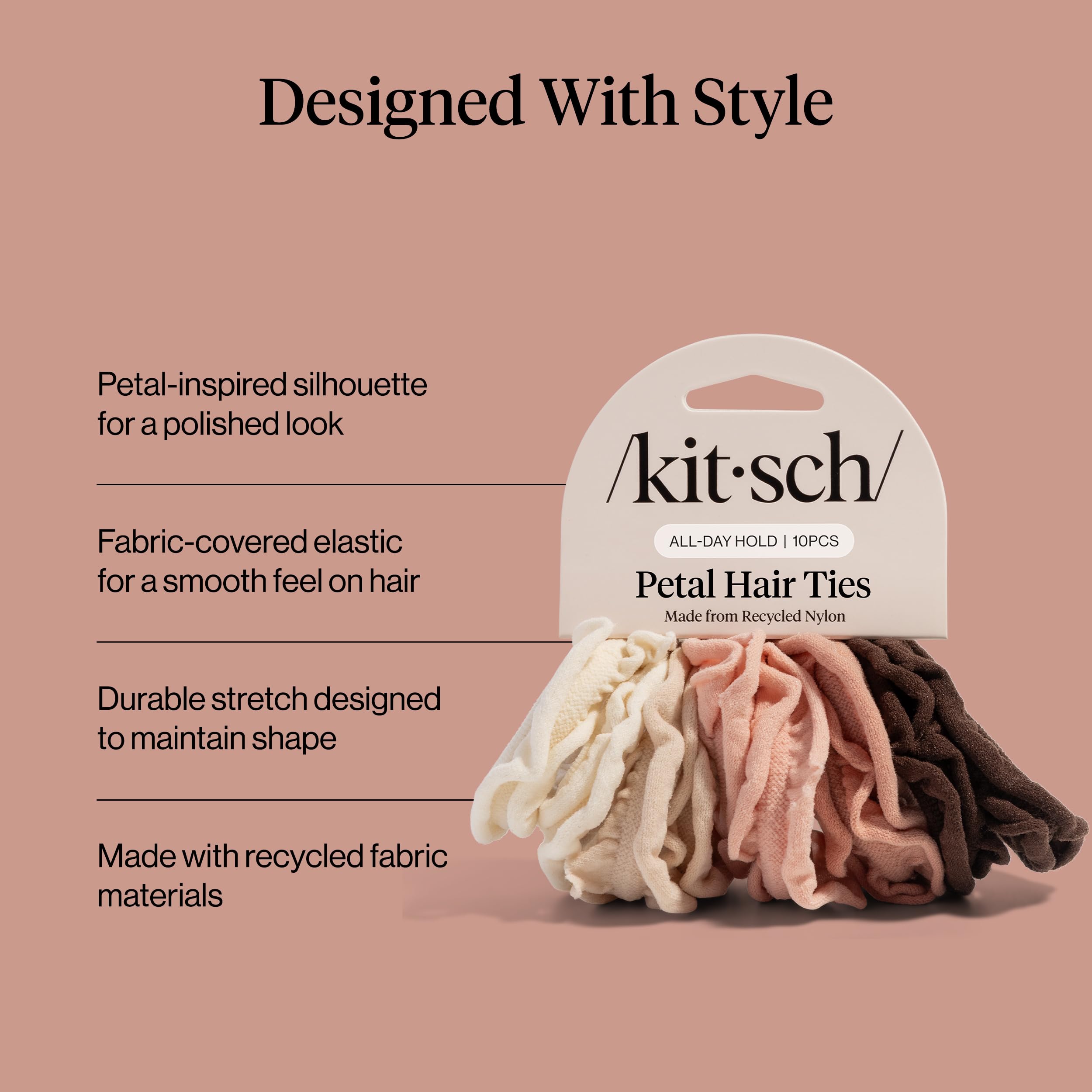 Kitsch petal hair tie securing a high ponytail without creasing benefit