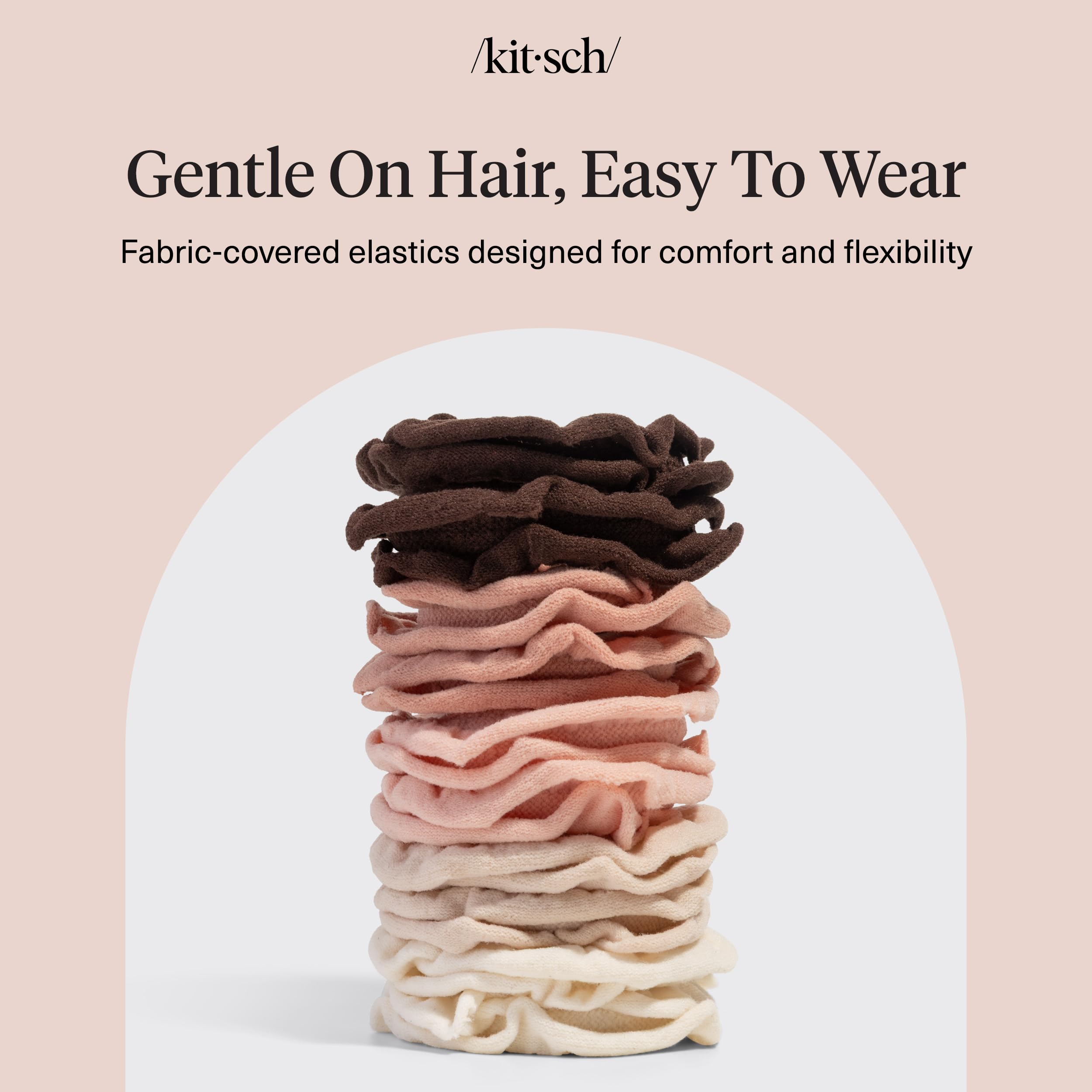 Kitsch hair tie beside ruler showing compact size and travel-friendly benefit