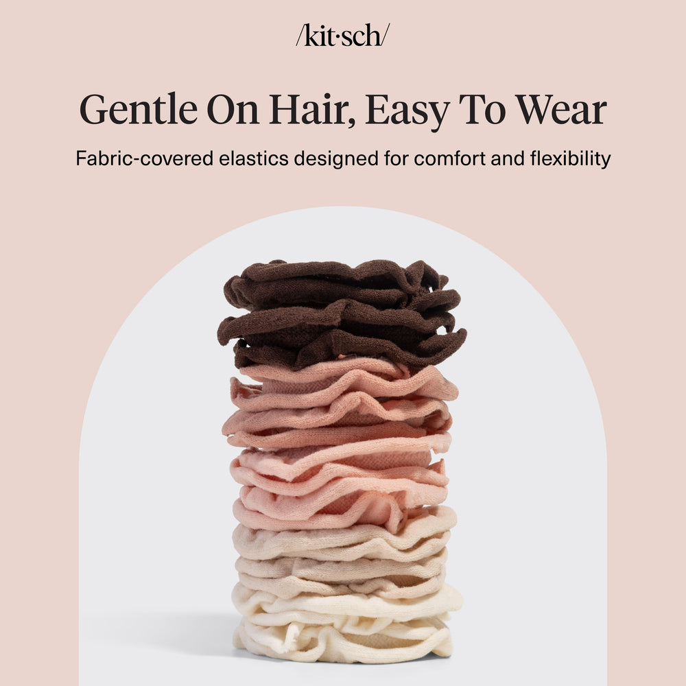 Kitsch hair tie beside ruler showing compact size and travel-friendly benefit