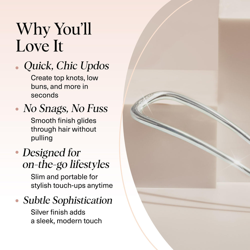 Kitsch hair pin inserted in hair side profile demonstrating secure hold benefit