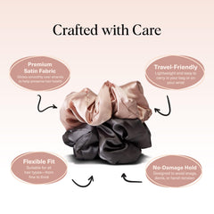 Kitsch blush scrunchie holding a ponytail for crease-free, polished finish