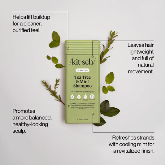 Kitsch shampoo texture pouring from bottle highlighting cooling peppermint clarity