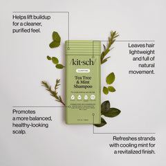 Kitsch shampoo texture pouring from bottle highlighting cooling peppermint clarity