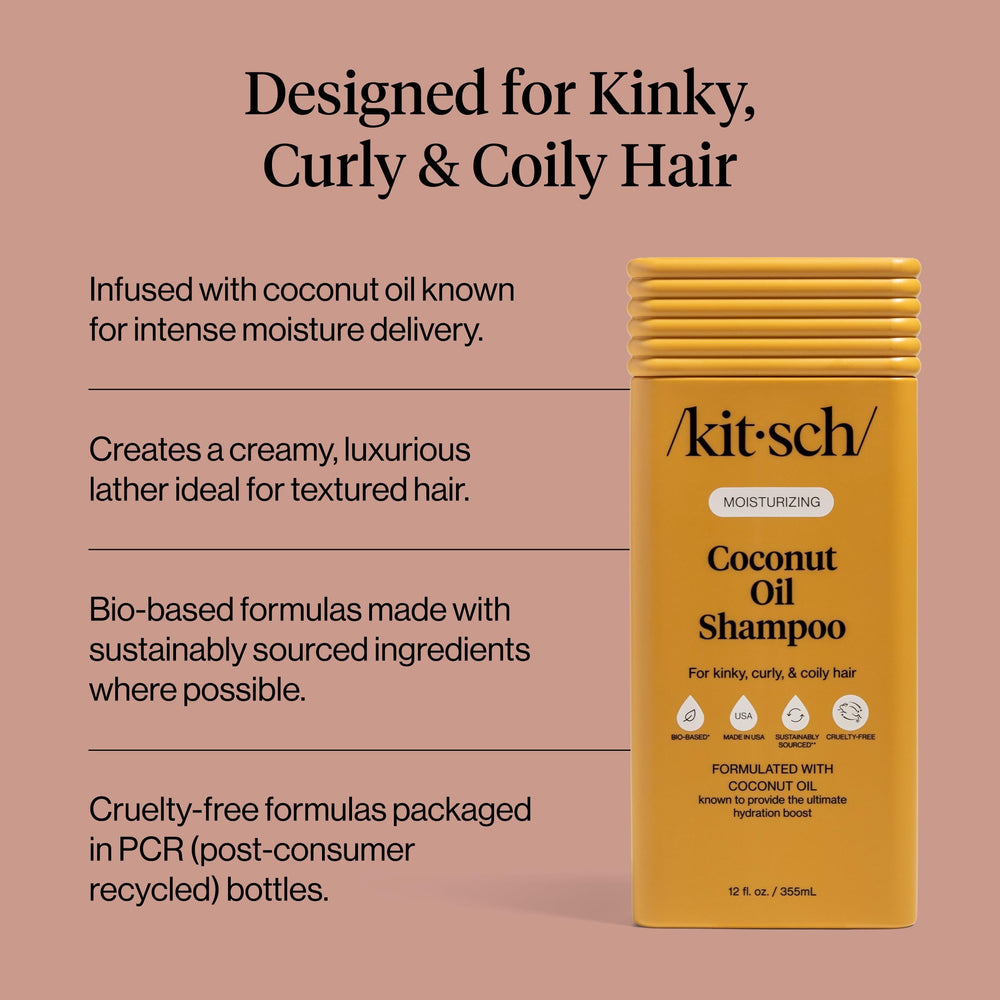 Kitsch shampoo texture pouring to show lightweight coconut-oil formula and slip