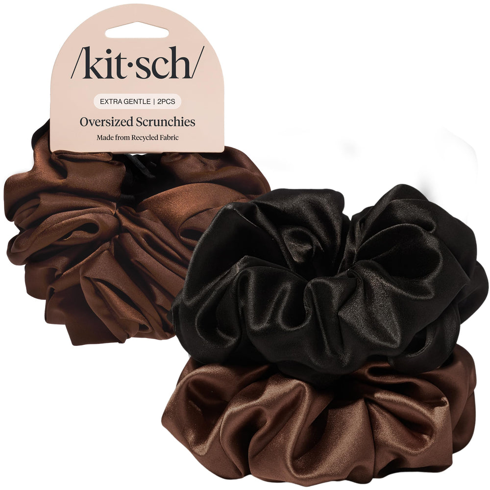 Kitsch recycled satin scrunchie front packaging showing two-color eco benefit