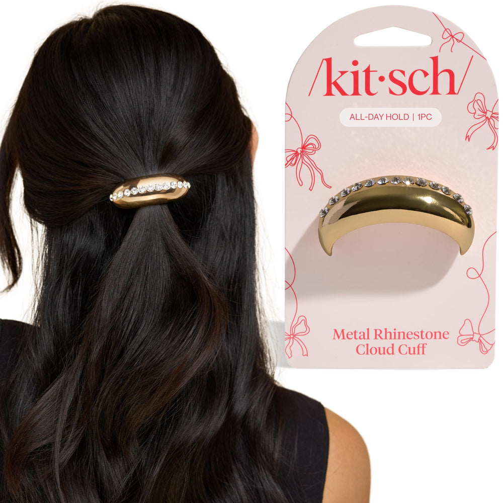 Kitsch gold hair cuff front view shows elegant rhinestone detail and refined finish